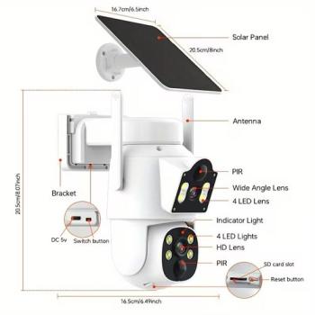 Solarbetriebene Dual-Lens Außen-Sicherheitskamera