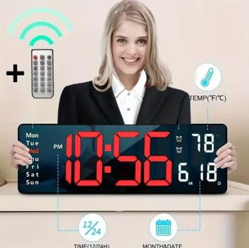 Wand-Digitaluhr mit Doppelwecker, Fernbedienung & Temperaturanzeige