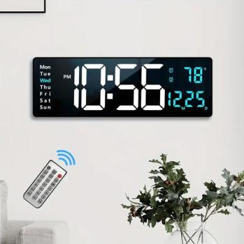 Wand-Digitaluhr mit Doppelwecker, Fernbedienung & Temperaturanzeige