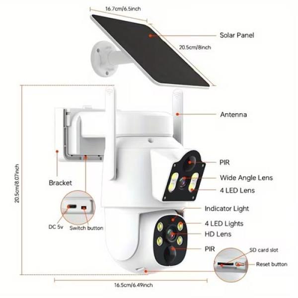 Solarbetriebene Dual-Lens Außen-Sicherheitskamera