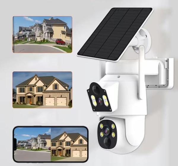 Solarbetriebene Dual-Lens Außen-Sicherheitskamera