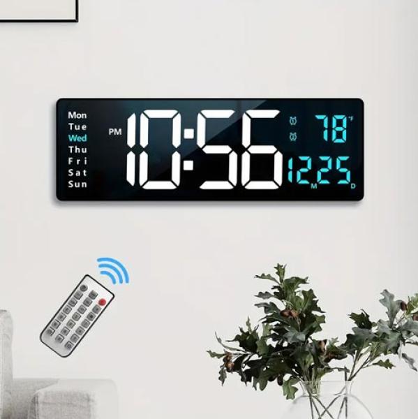 Wand-Digitaluhr mit Doppelwecker, Fernbedienung & Temperaturanzeige
