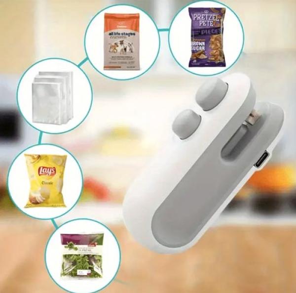 Tragbarer USB-Snackbeutelverschluss mit Schneidwerkzeug